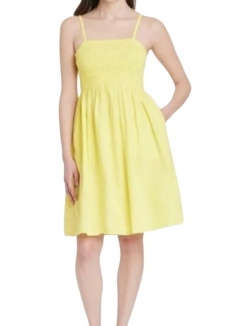 Yellow Smocked Bodice Spaghetti Strap Dress Sz XL Nwt
